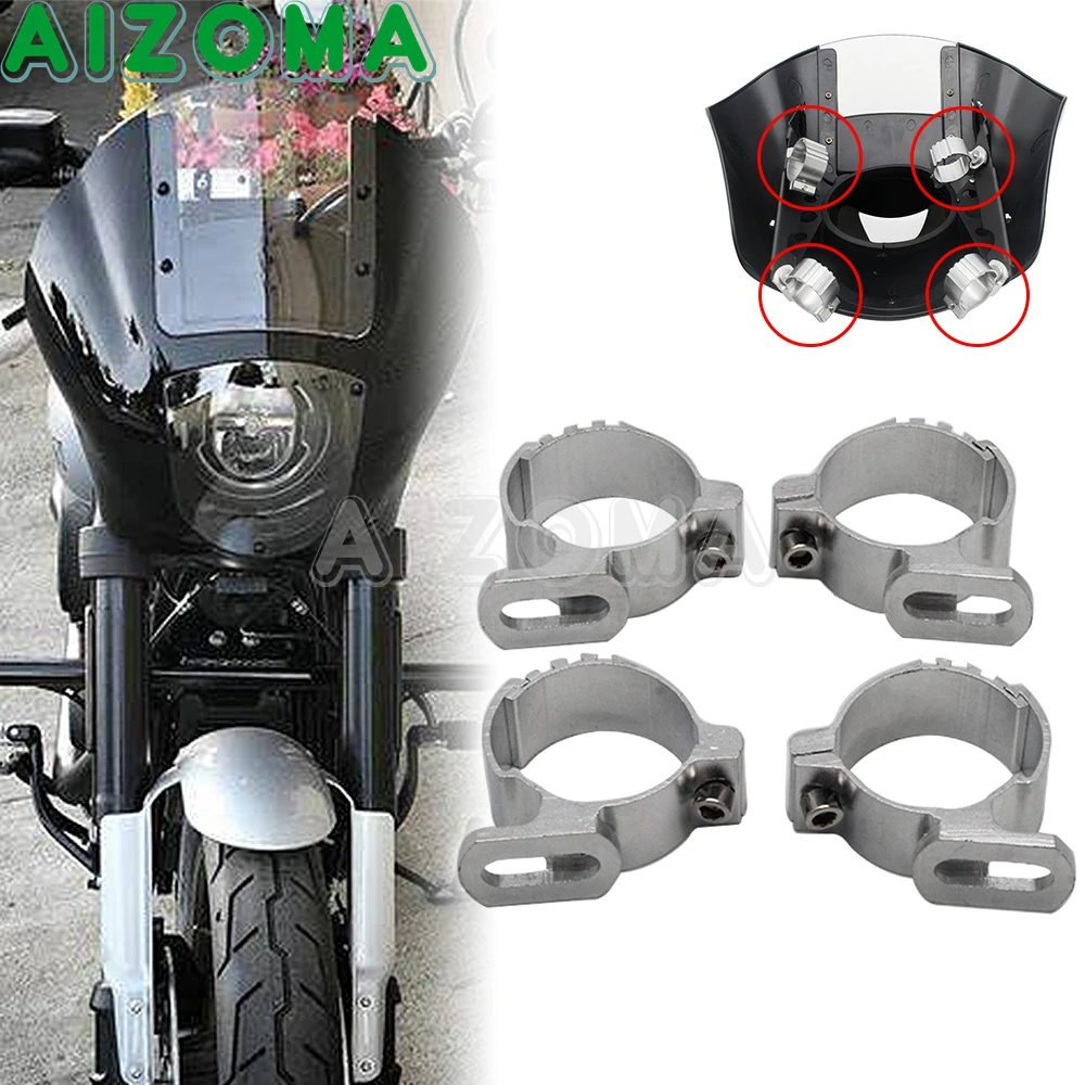 Motorcycle Mounting Fork Clamp Windshield Fairing Clamps Kit For 35-45mm/45-50mm Forks For Harley Electra Glide FLFB FLH FLHT