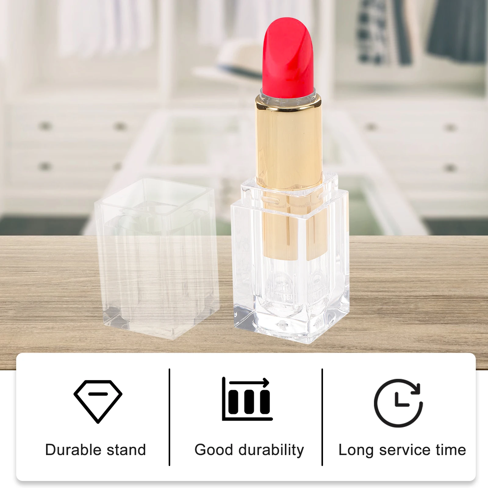 

4 Pcs Lipstick Tubes Crystal Clear Reusable Lip Balm Tube DIY Containers Reusable Square Design Practical Storage Packaging