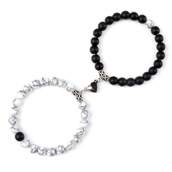 Hot Couple Yin Yang Bracelet Set Men 8mm Natural Stone Heart shape Magnet Love Braclet for Women Friendship Fashion Jewelry Gift