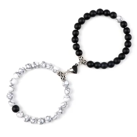 Hot Couple Yin Yang Bracelet Set Men 8mm Natural Stone Heart shape Magnet Love Braclet for Women Friendship Fashion Jewelry Gift