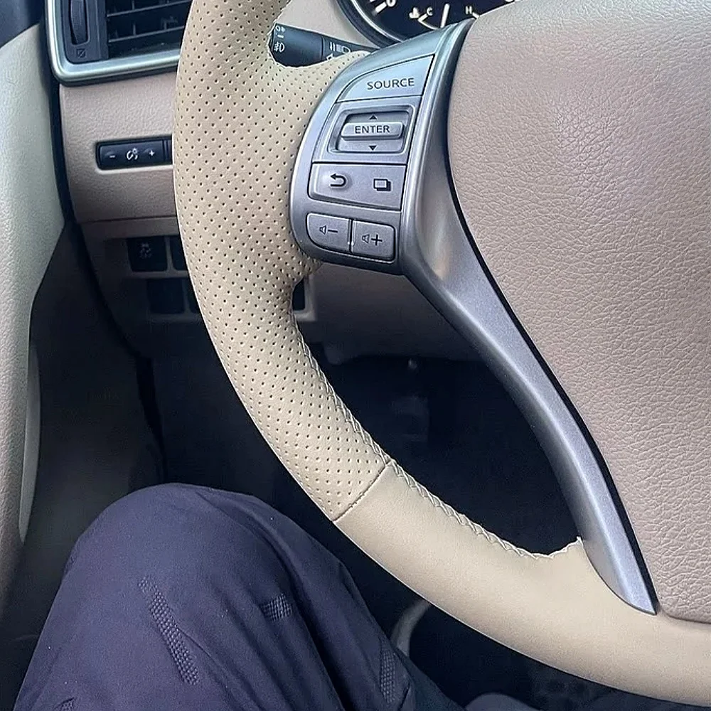 Custom Car Steering Wheel Cover Hand Sewn Beige Leather For Nissan Teana Altima X-Trail QASHQAI Rogue Sentra Tiida 2013-2016
