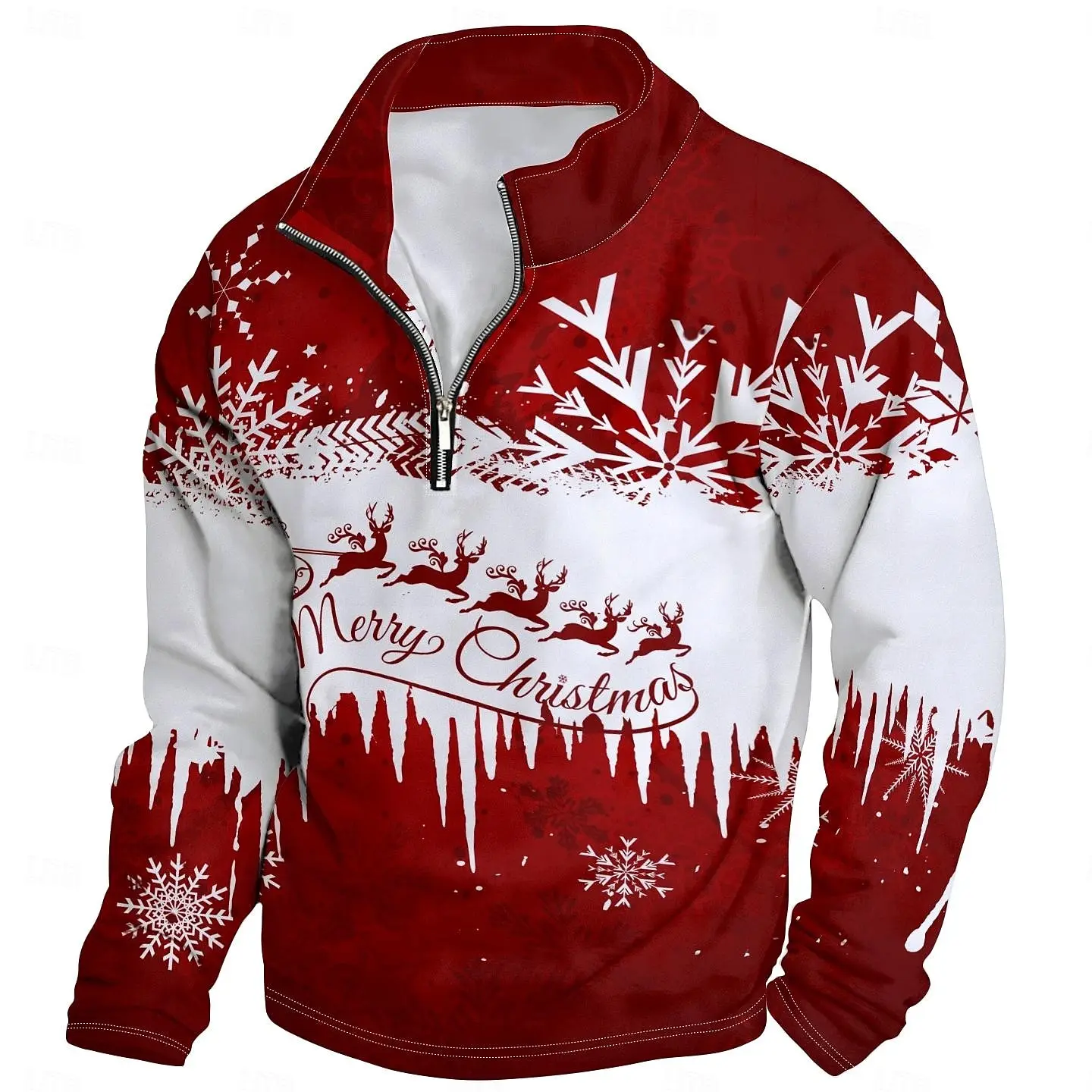 

Merry Christmas Long Sleeve Zip Shirts Funny Elk Printed Men's Stand Collar Sweatshirt Spring Autumn Casual Tops Trendy Clothing