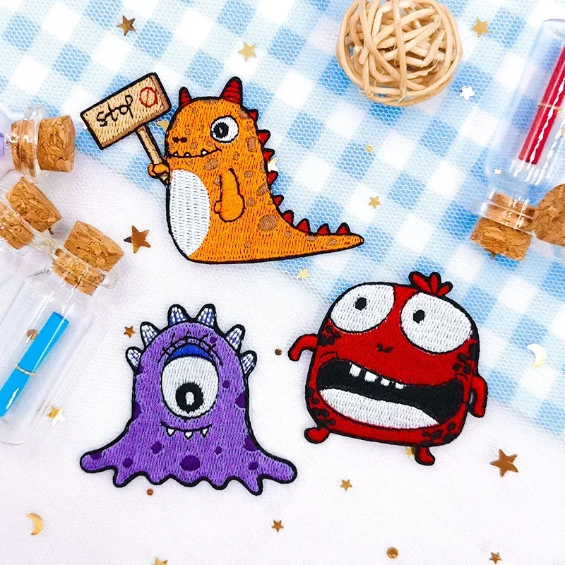 Funny Cute Monster Embroidery Iron on Patch Patches for Clothing Accessories Personality Punk DIY Clothes Decoration Appliques