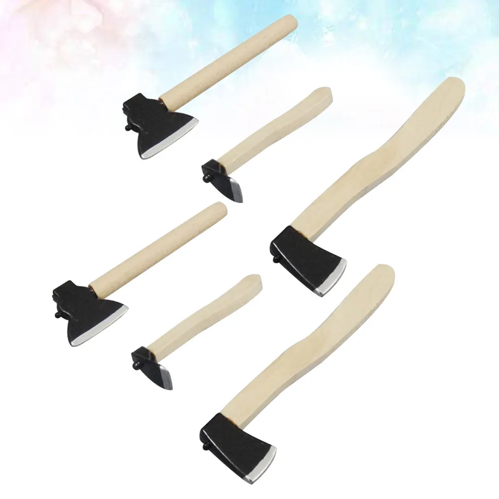 

2Sets Miniature Home Decoration Wooden Simulation Garden Axe Hoe Creative Mini House Garden DIY Ornament Lightweight Home
