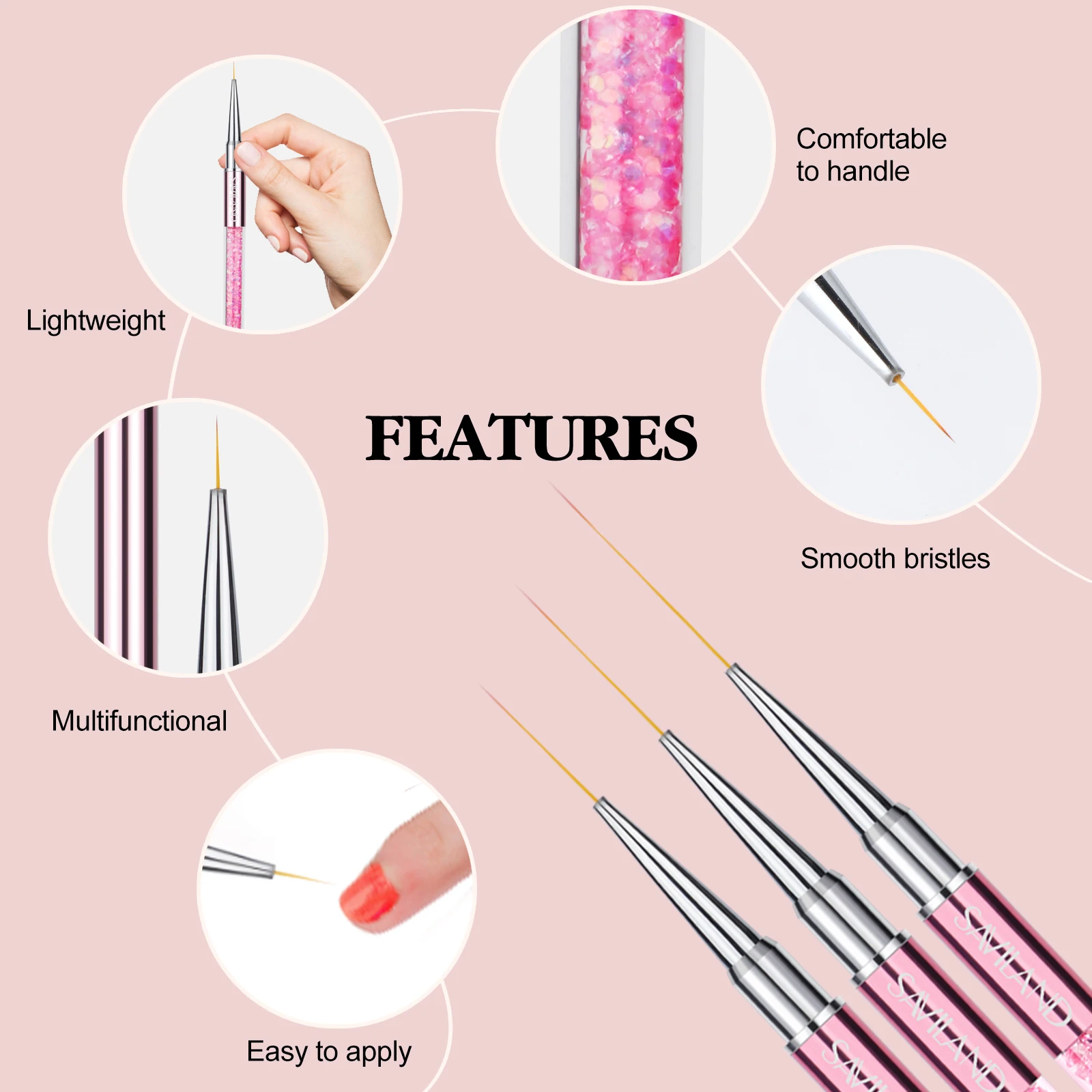 SAVILAND 6pcs Nail Art Liner Brushes Hand Painted Brush Acrylic UV Gel Colours Paints Builder Drawing Pen DIY Manicure Tools