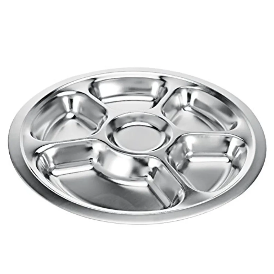 Stainless Steel Divided Dinner Plate 6 sections Mess Trays Great for Camping, Lunch and Dinner or Every Day Use Round
