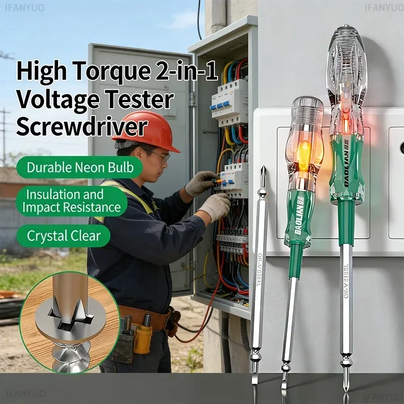 Strong Torque Double-Headed Screwdriver 100-500v Voltage Tester Pen Detector Removable Phillips Flat-head Screwdriver Tools