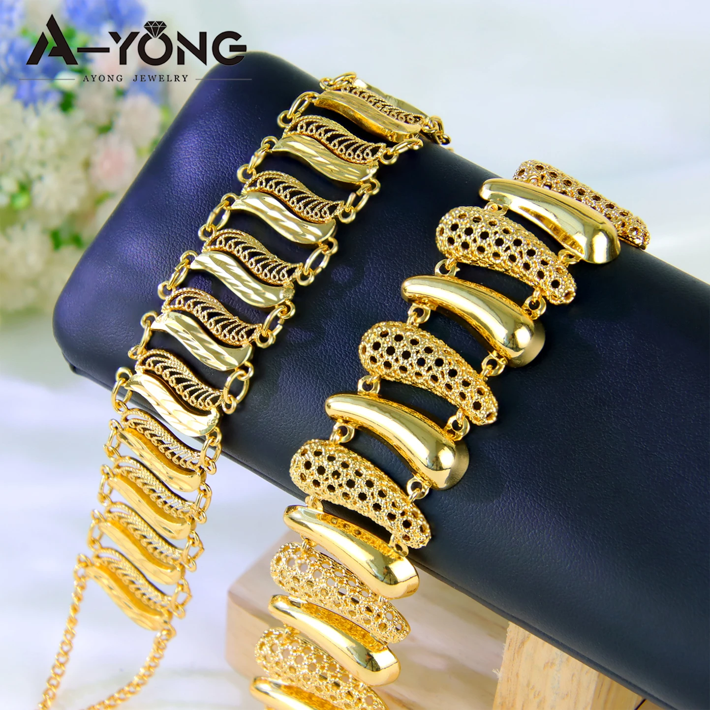 Luxury Gold Plated Bracelet 21k Gold Color Muslim Fashion Hollow Cuff Bangles Saudi Dubai Women Wedding Party Jewelry