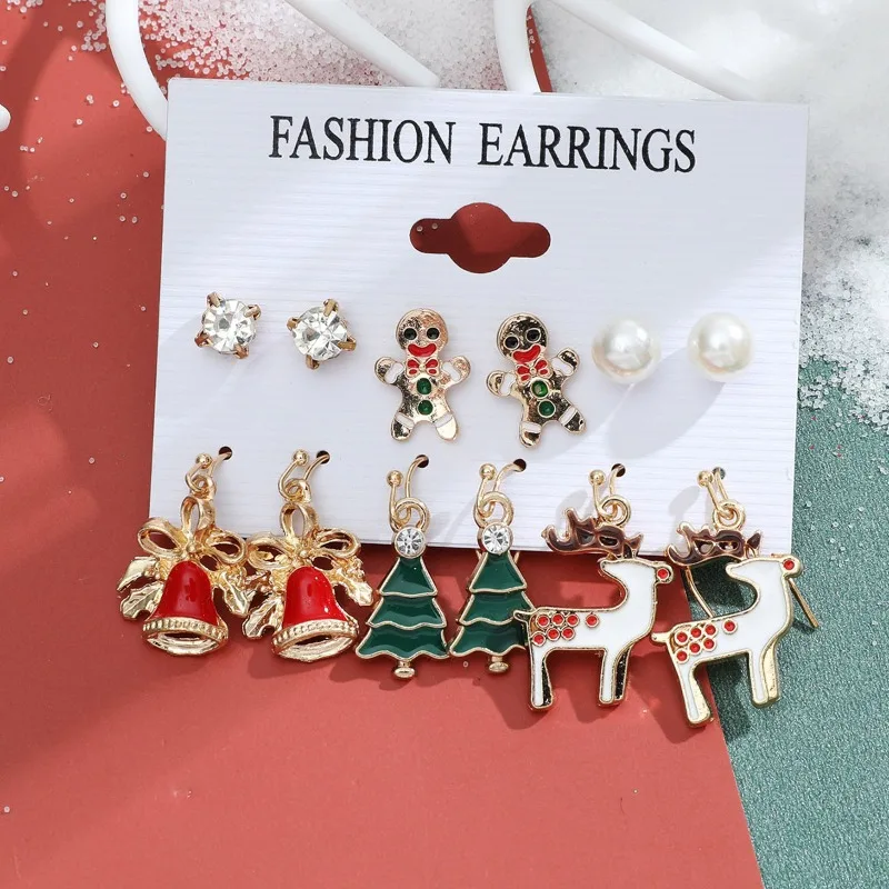 

Christmas Series Snowflake Bell Earrings Combination Set Selling Cartoon Dripping Elk Old Earring Girl Ear Rings for Women 2025