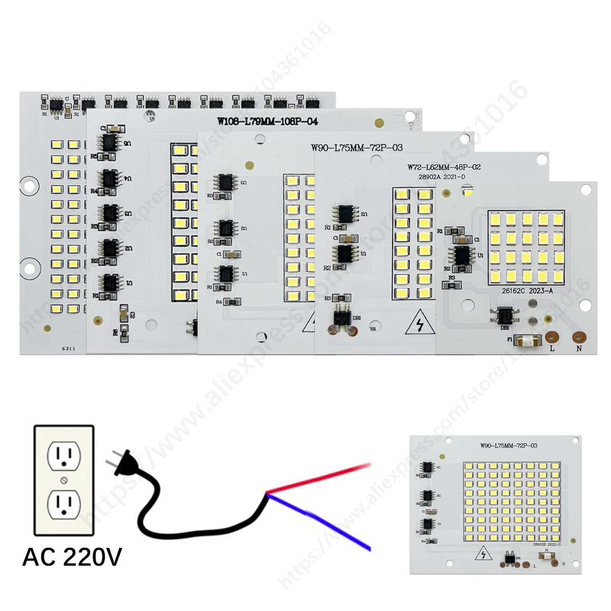 AC220V IC Drive LED PCB Floodlight Plate 10W 20W 30W 50W 100W Full Power Light Source Panel For Outdoor Lamps Replace DIY Chips