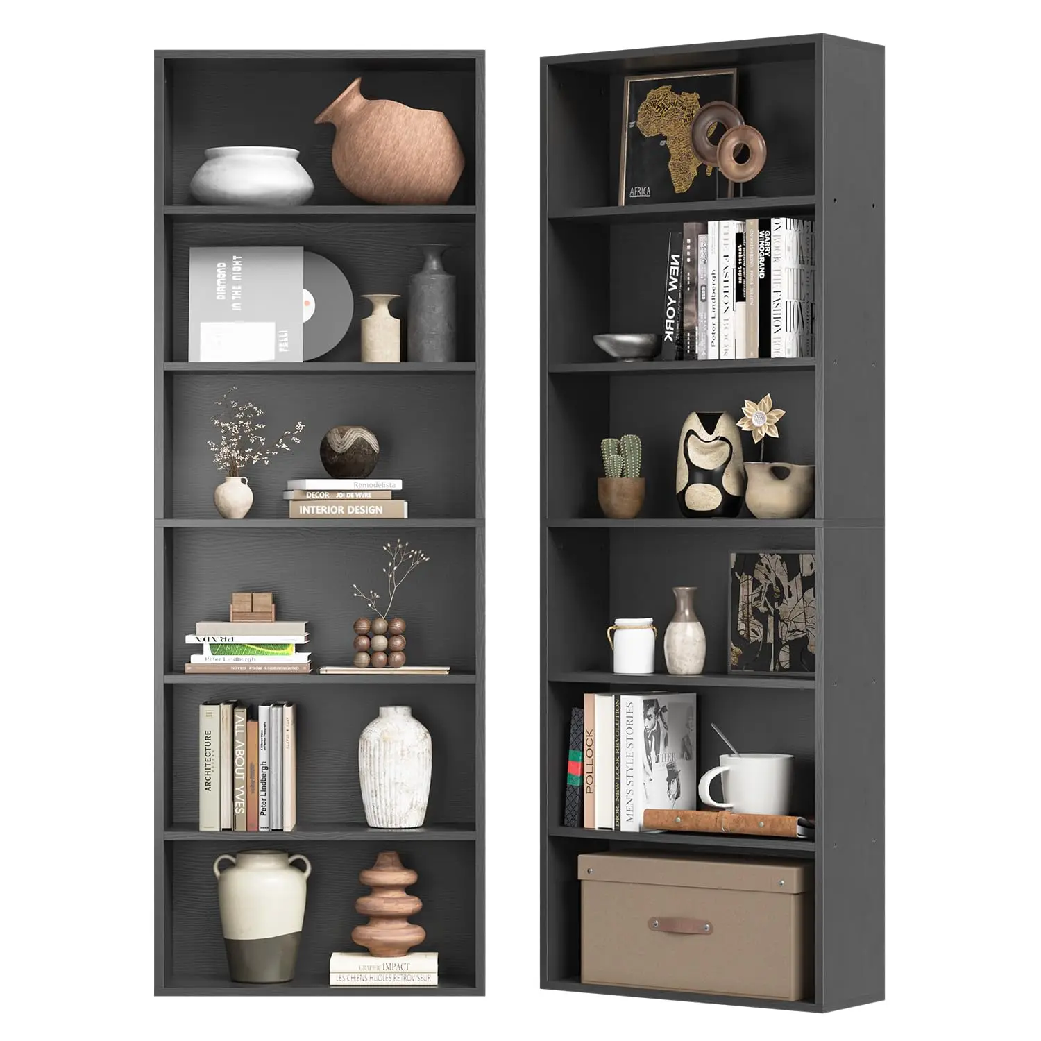 6-Tier Open Wooden Bookcase Set of 2 71