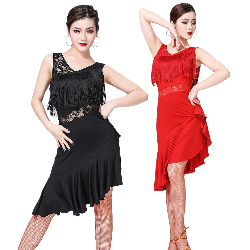 

Female Adult Latin Dance Dress Competition Suit Cha-cha Rumba Dance Lace Tassel Skirt Training Suit Stage Performance Suit