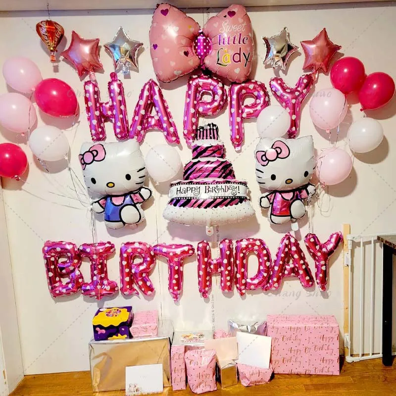 Hello Kitty Happy Birthday Banner Fun Numbers Set Baby Shower Party Supplies Decorations Colorful For Girls And Kids Pink