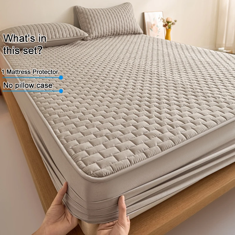 100% Cotton Surface & Fill Mattress Protector, Quilted Breathable Anti‑Mite Antibacterial Fitted Mattress Cover, Soft Silent