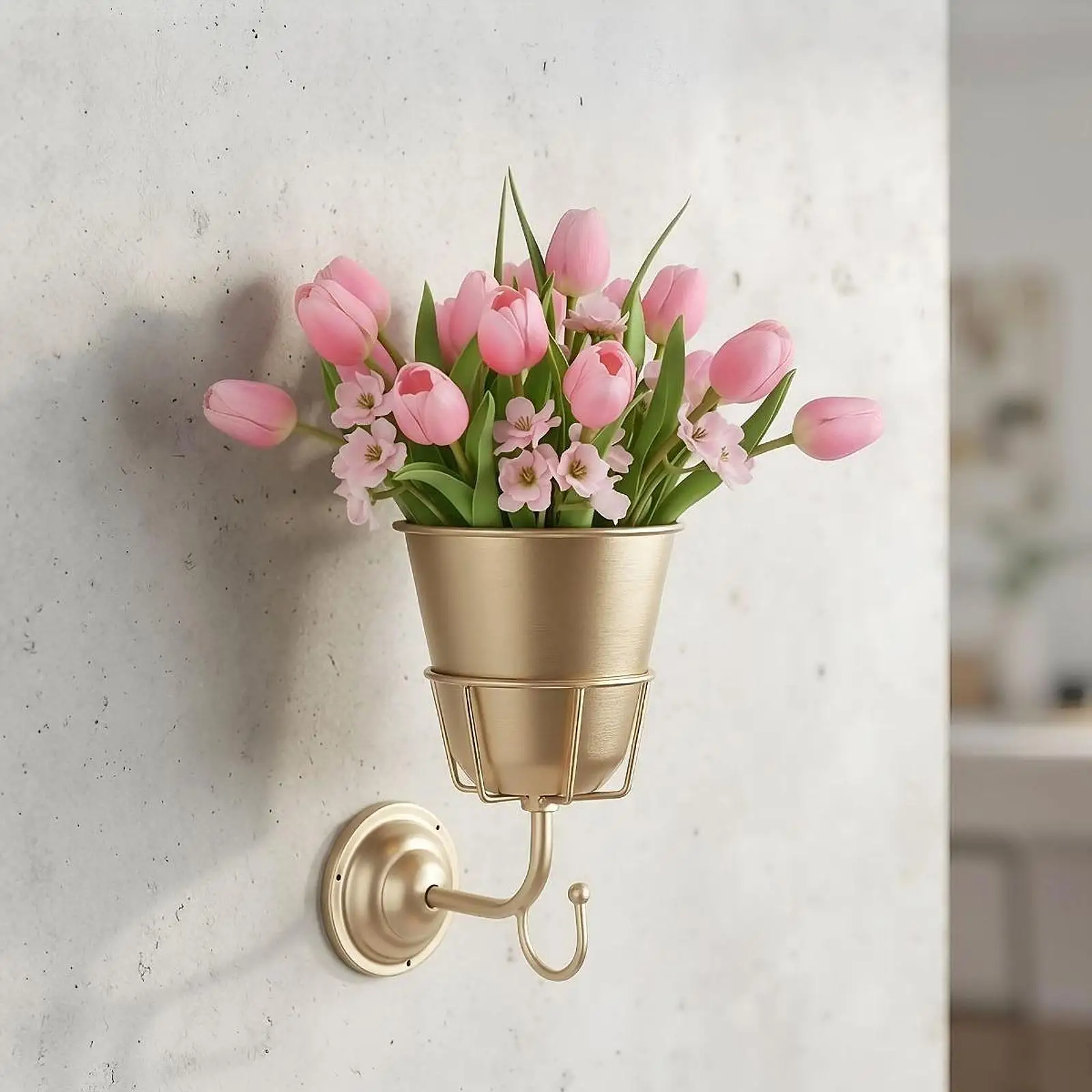 Gold Wall Vase Wall Planter Stylish Boho Artwork Handcrafted with Hook Hanging Vessel for Bathroom Living Room Home Office