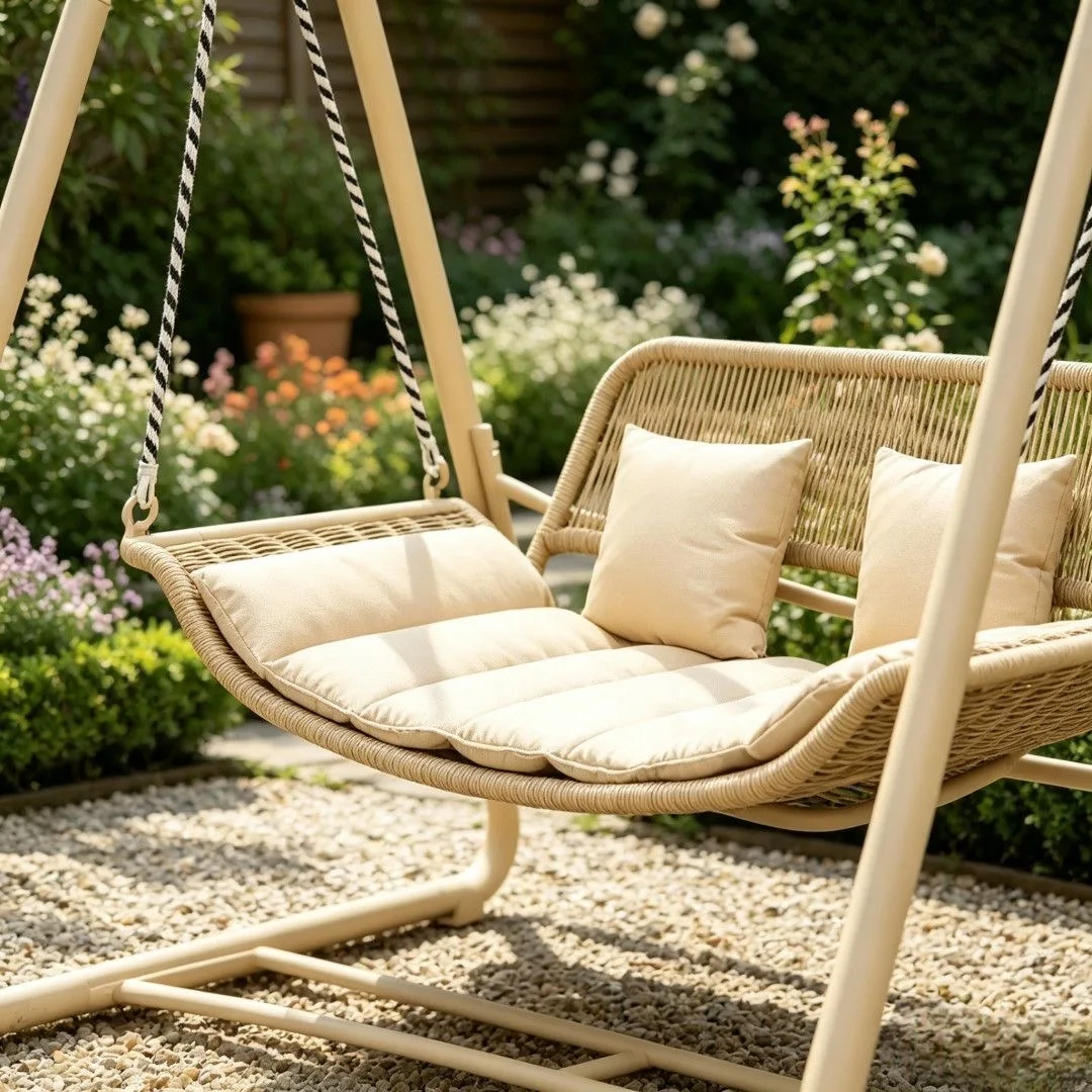 Lie Dual Use Outdoor Swing Chair Sun Canopy PE Woven Rattan Patio Hammock Removable Soft Cushions Garden Backyard