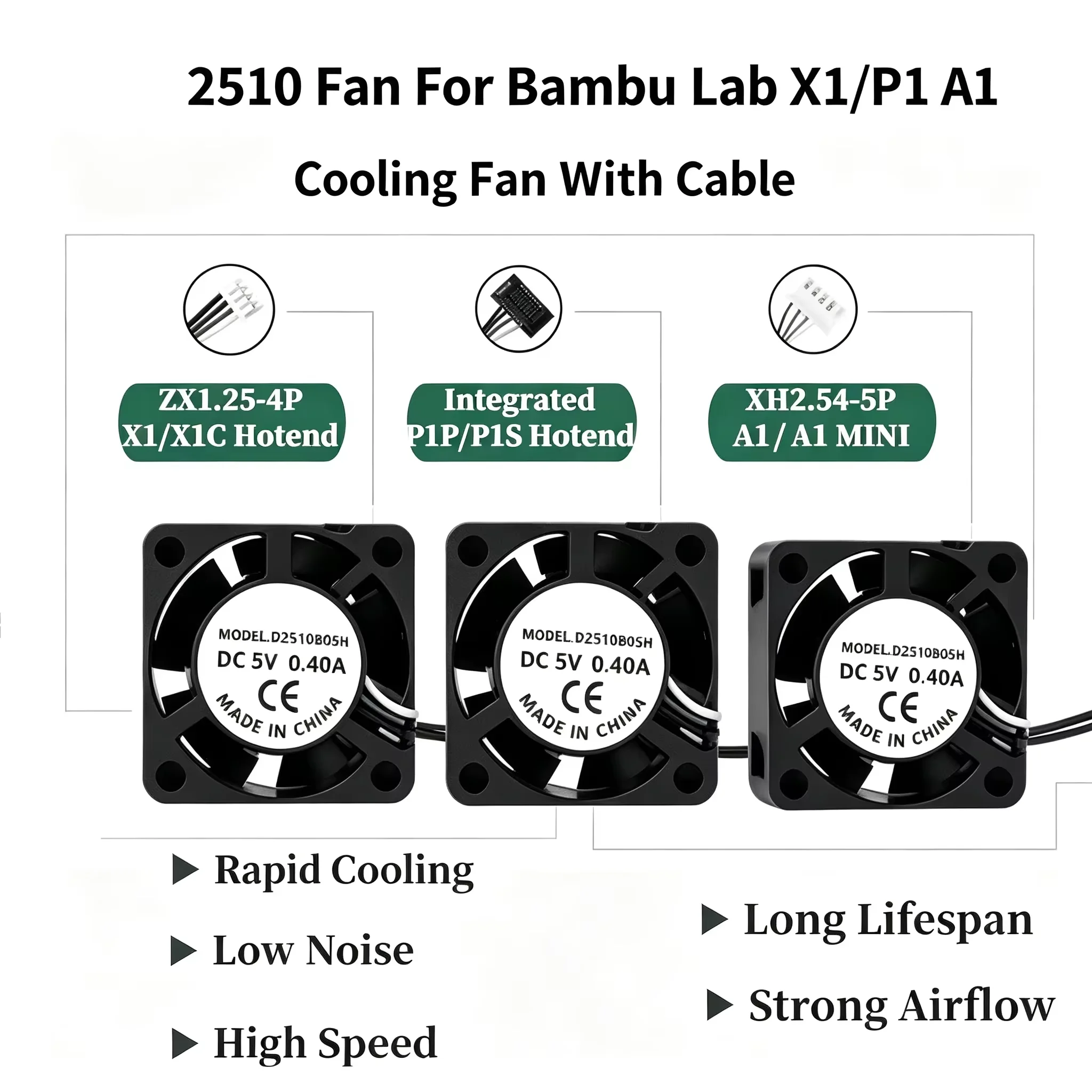 2510 Fan For Bambu Lab X1/P1 A1 Hotend Cooling Fan With Cable Rapid Cooling Fan For Bambu X1C P1S P1P A1 A1 Mini 3D Printer PART