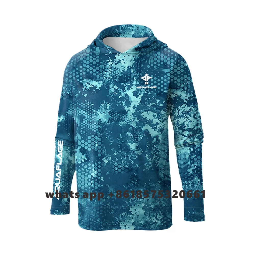 Aquaflage Sudadera con capucha de rendimiento para hombre, ropa de pesca de secado rápido, manga larga, Camuflaje Pro, equipo de pesca, protección UPF 50, Verano