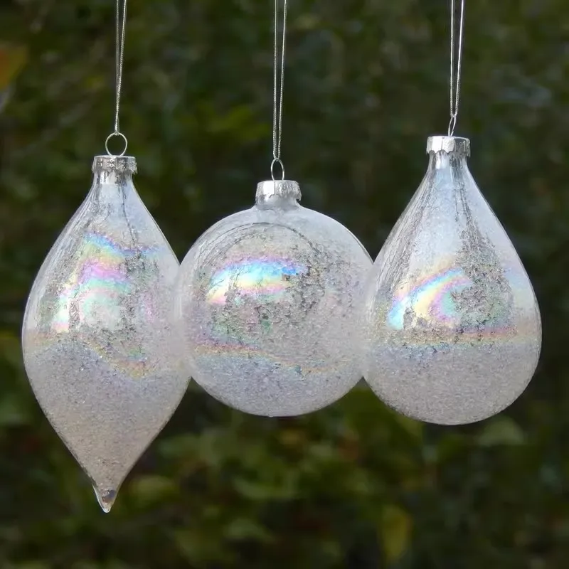 8pcs/pack Different Shape Inner Fragments Pearl Lustre Glass Pendant Christmas Day Tree Decoration Hanging Ball Drop Ornament