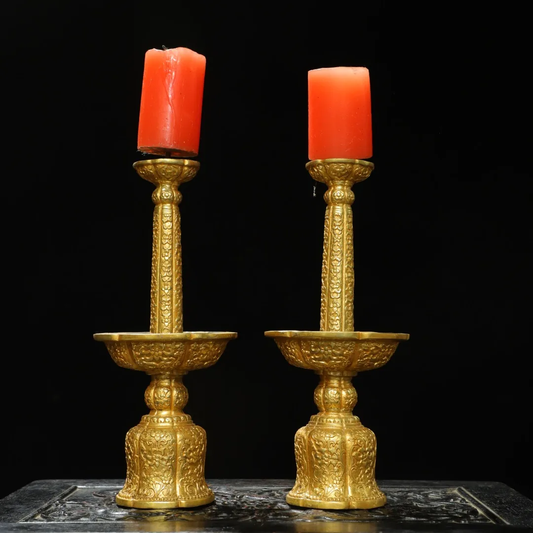 

11 "Старый бронзовый позолоченный цветок киновари с текстурой, подсвечник на платформе с воском лотоса, пара, зал поклонения, городской дом, экзорцизм