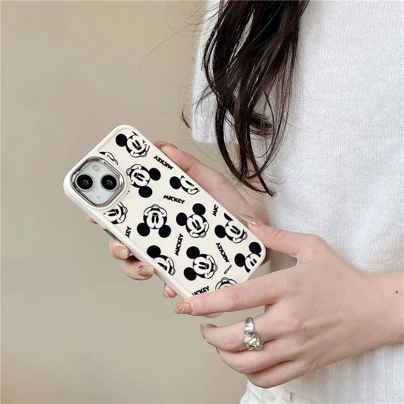 Disney Mickey Minnie Mouse Full Screen Phone Case For iPhone 15 14 13 12 16 Pro Max 7 8 Plus XR XS MAX Y2K Anti Fall Cute Cover