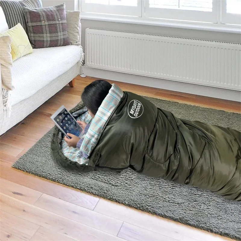 

Спальный мешок для кемпинга, конверт с капюшоном, теплый спальный мешок для взрослых, походный обеденный перерыв, снаряжение для кемпинга на открытом воздухе для взрослых