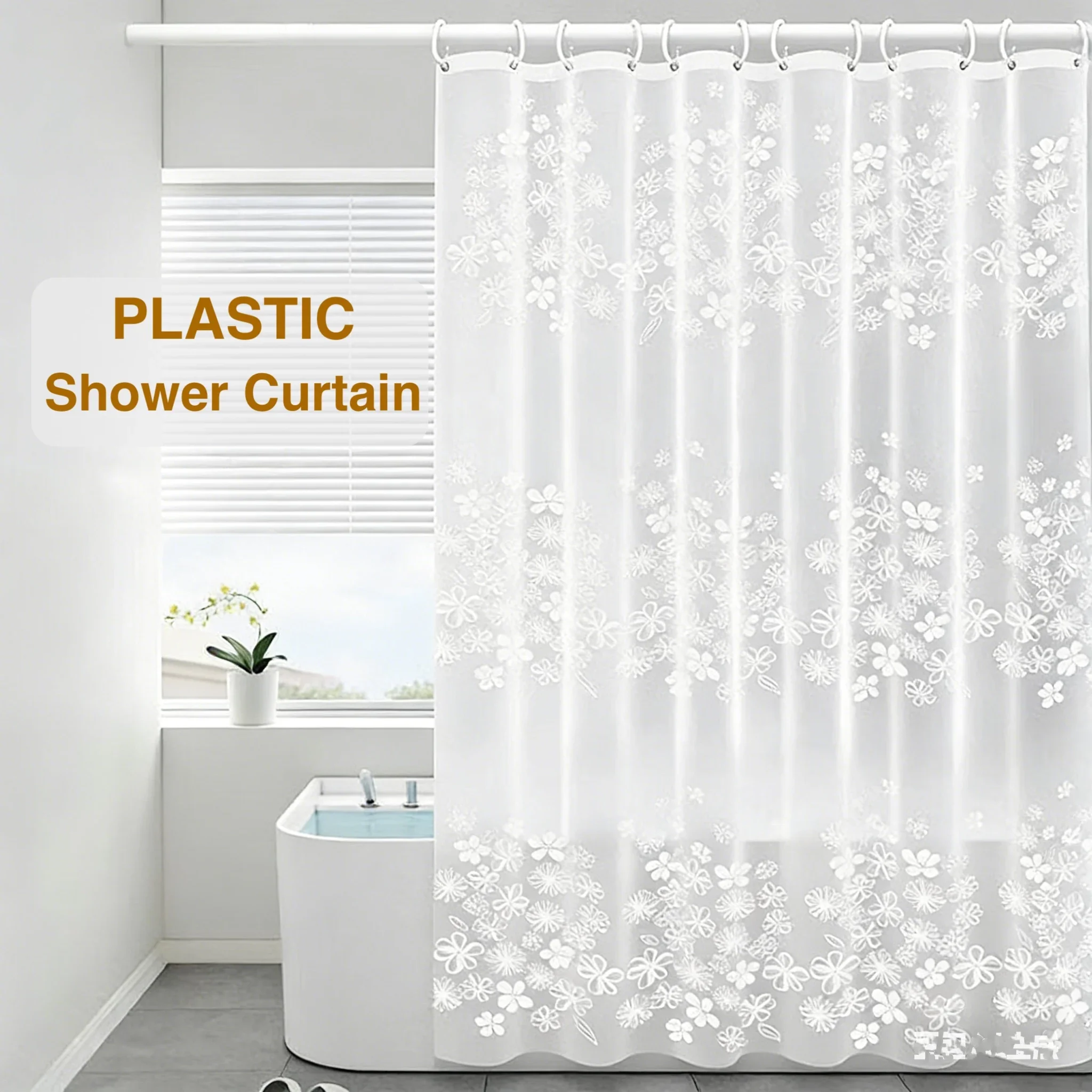 Niedlicher halbtransparenter Badezimmervorhang mit Blumenmuster, hochwertiger PEVA-Kunststoff, wasserdichter und schmutzabweisender, leichter Duschvorhang