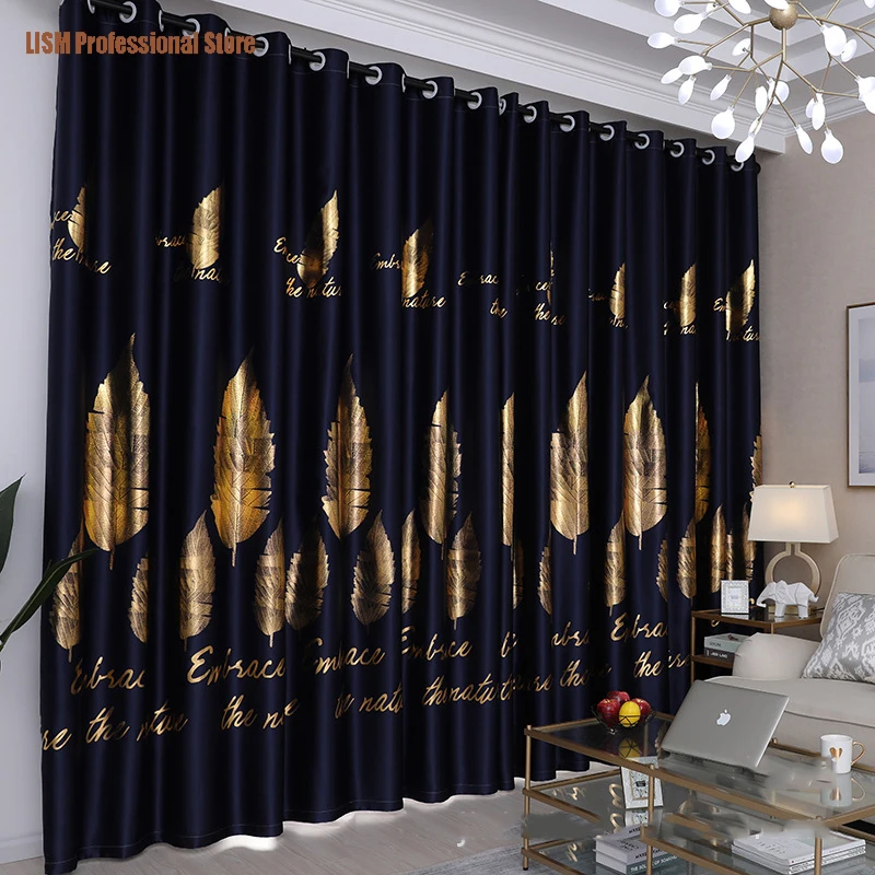 Light Luxury Curtains for Living Room Bedroom Blackout Silver Leaf Gold Shiny Kids-Children's Room New Fabric Window Decor Tulle