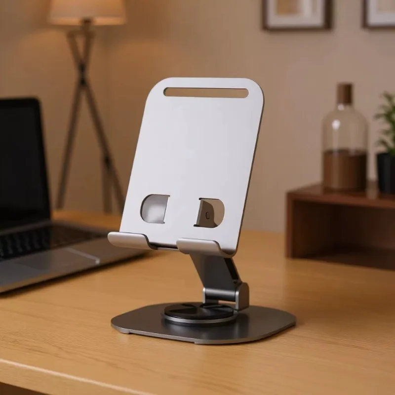 Metal 360° Rotatable Foldable Phone Stand, Portable Anti‑Shake Desktop Holder for Smartphone Tablet Live Streaming