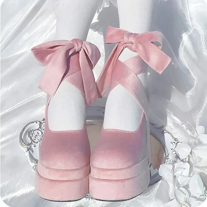 

Designer Platform Women Shoes Mary Jane Shoes Dress Pumps Fashion Elegant Cross Strap Thick Heel Shoes Ladies College Style Shoe