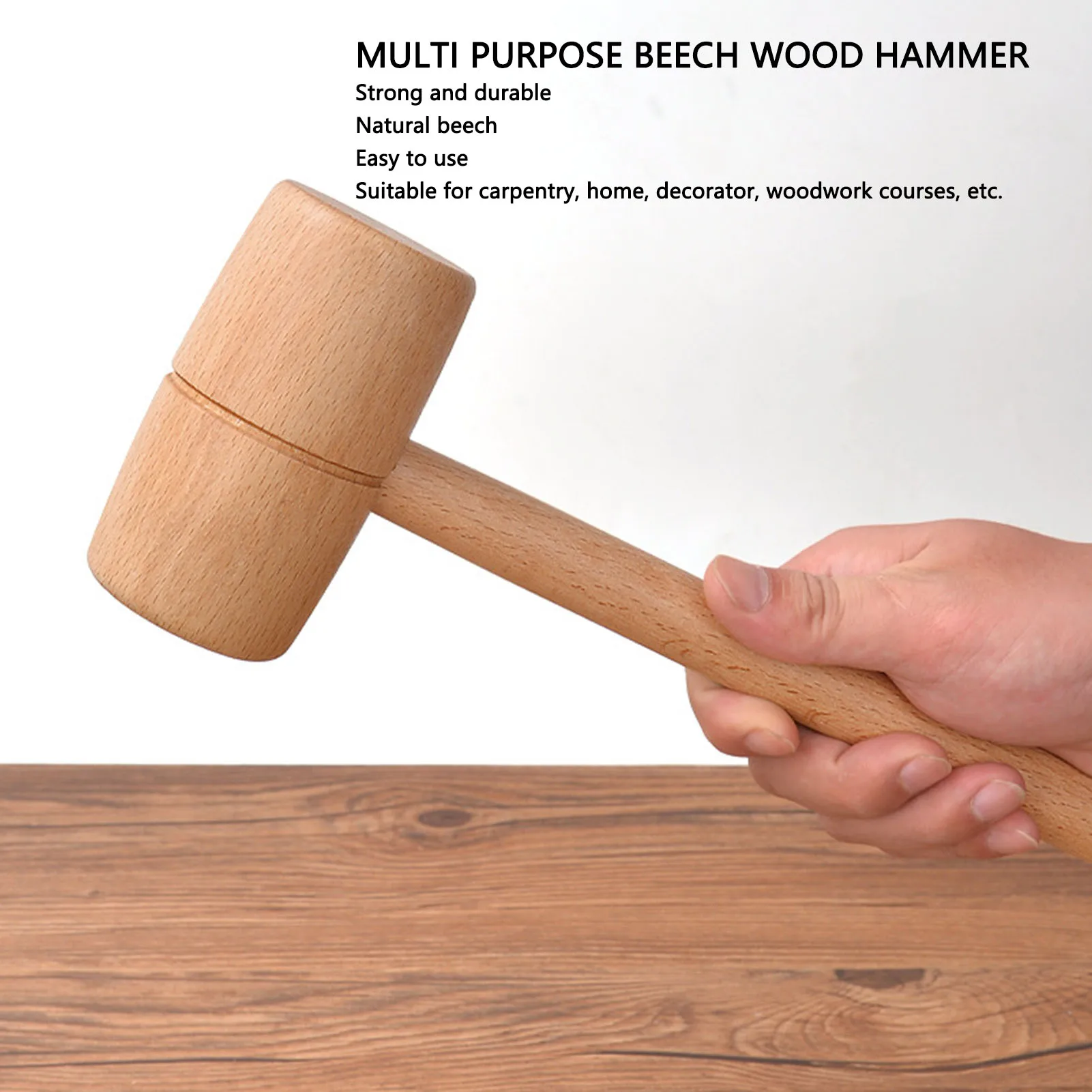 Beech Wood Hammer, Solid Wood Hammer, Handcrafted Round-Head Wooden Mallet, DIY Hammer for Carpentry