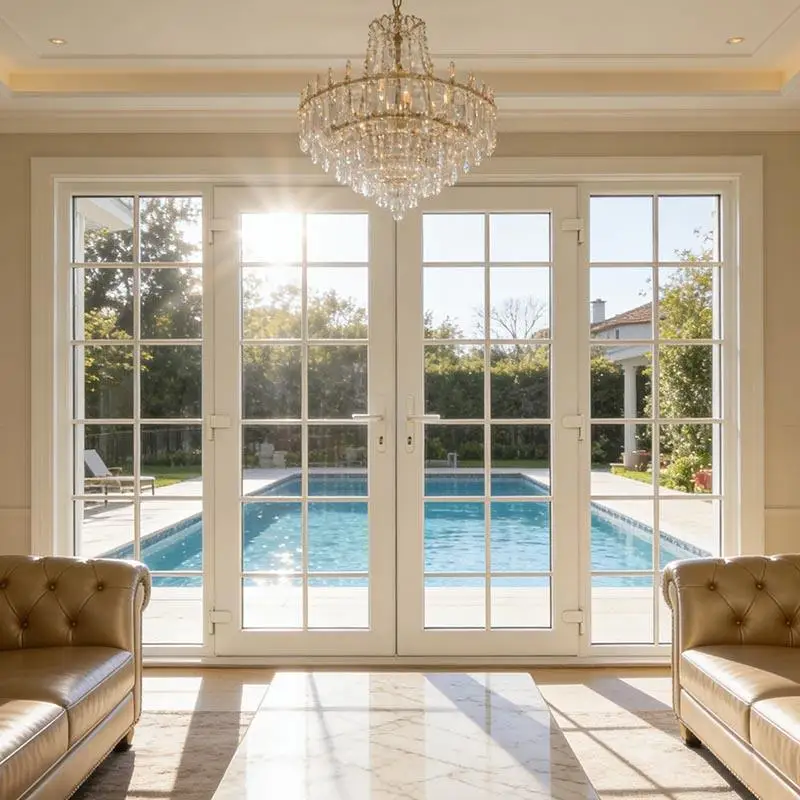 

Household Corrosion Resistant Aluminum Frame French Style Patio Door Villa Swimming Pool Glass Double Doors Durable Hinged Doors
