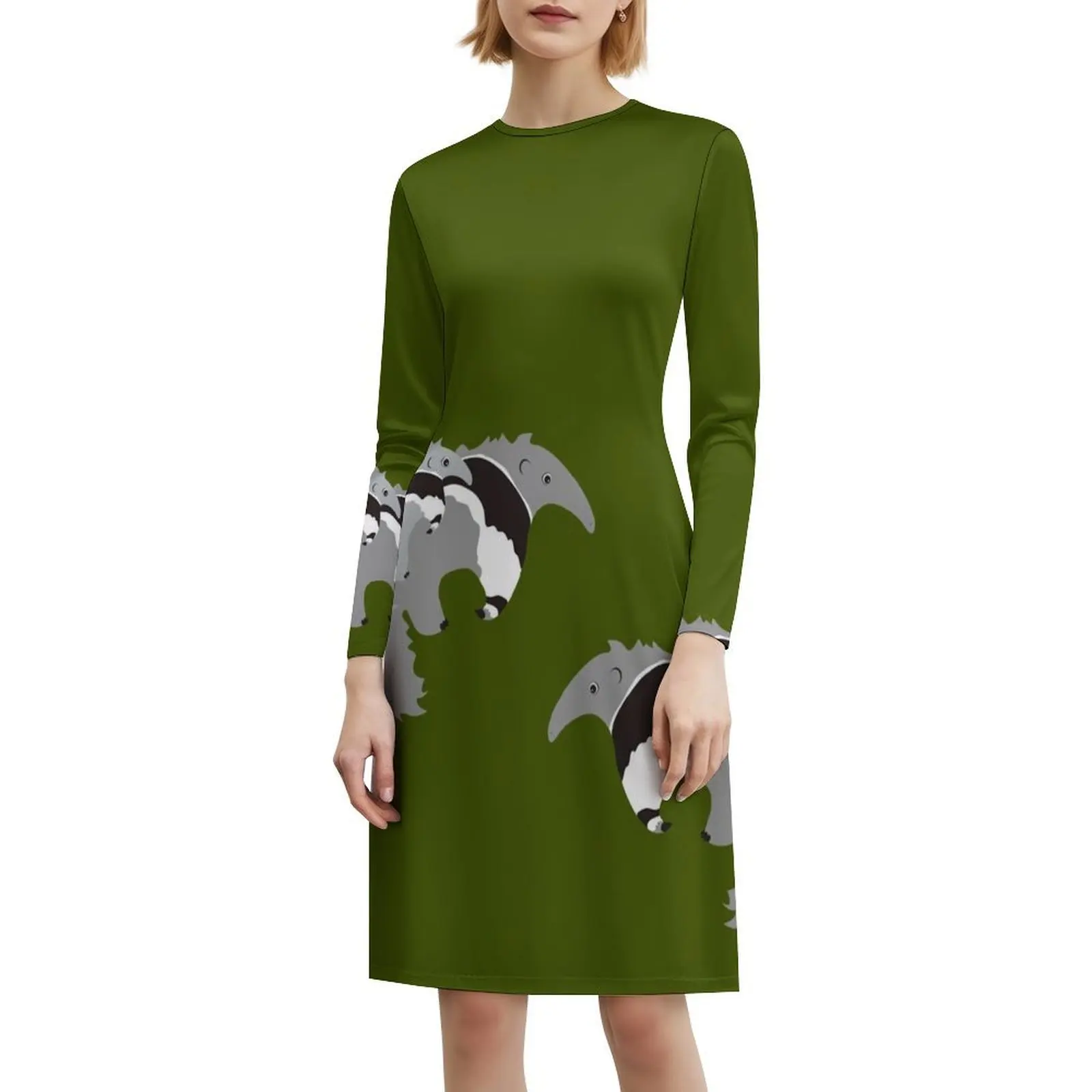 فستان عملاق للأم والطفل باللون الأخضر على الطراز الكوري للنساء فستان كاجوال أنيق للحفلات أو الارتداء اليومي للأم العملاقة #6