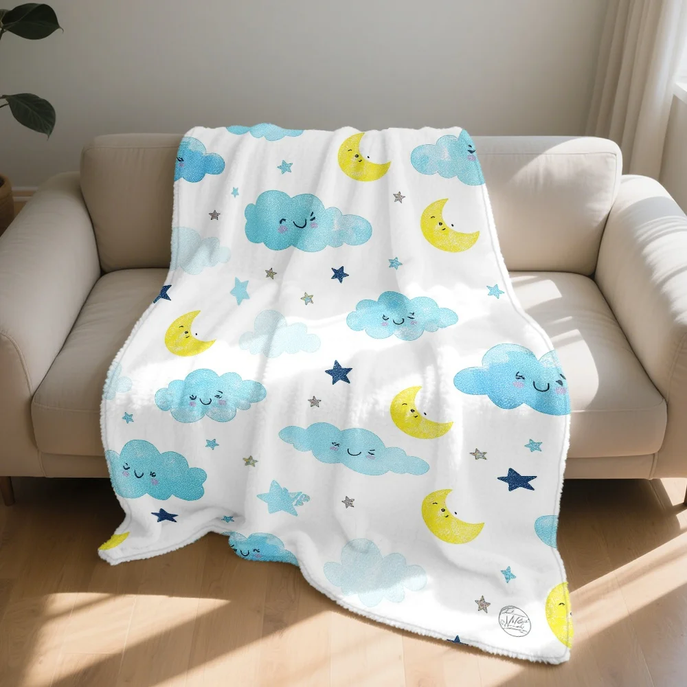 Cute Cloud Moon Stars Blanket for Baby Kids Nursery Decor Plush Comforter Throw 150x200cm Soft Bedding Gift