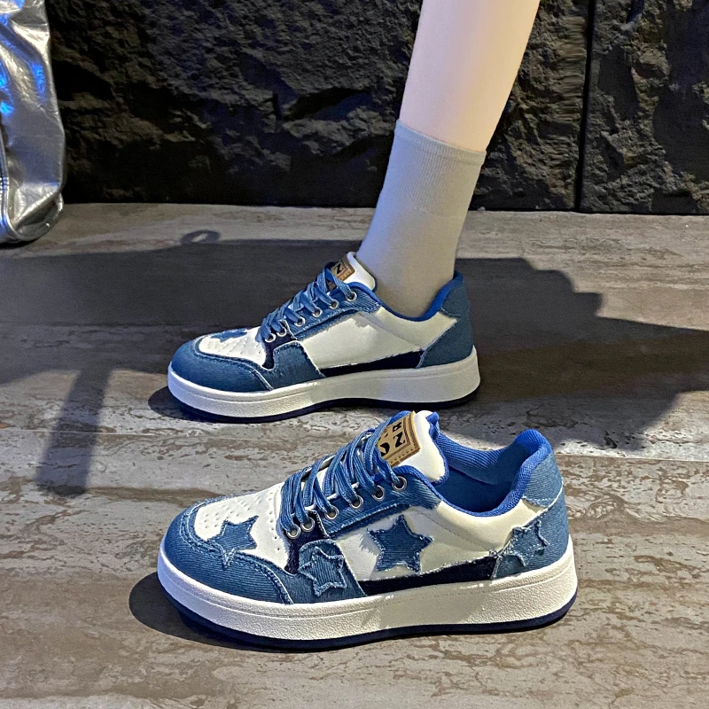 レディース デニム パッチワーク スター装飾 スケートスニー - Casual Sneaker Low のレビューと価格