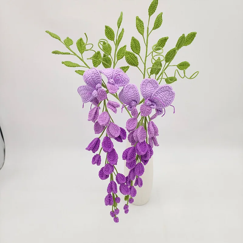 

Wisteria Bouquet 3 Branches Woven Finished Woolen Yarn Weaving Handmade Cute Simulation Flower Home Decoration Gift