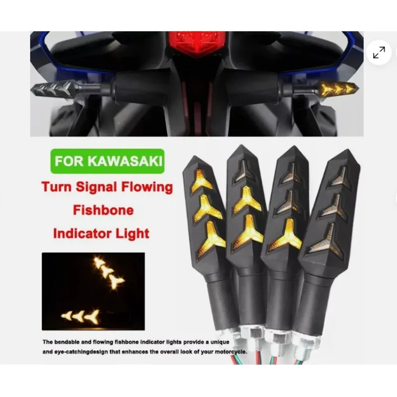 

2PCS Motorcycle LED Turn Signal Light For Kawasaki Ducati Motorbike Flowing Fishbone Indicator Lights Daytime Running Lights 12V