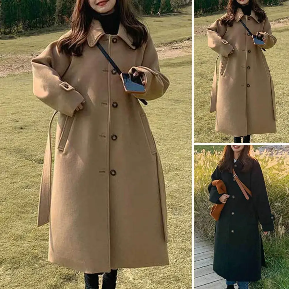 Women Jacket Winter Overcoat Stylish Windproof Women's Overcoat with Belt Warm Mid-length Winter Coat for Commute Loose Fit