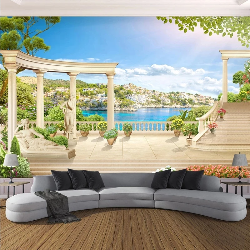 Custom 3D Wallpaper European Style Rome Column Garden Lake Nature Scenery Mural Living room TV background bedroom restaurant  8d