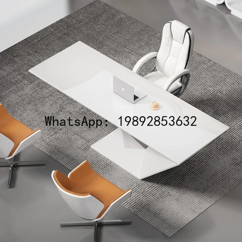 XL  Simple Modern White Lacquer Creative Fashion Executive Desk Irregular Shape