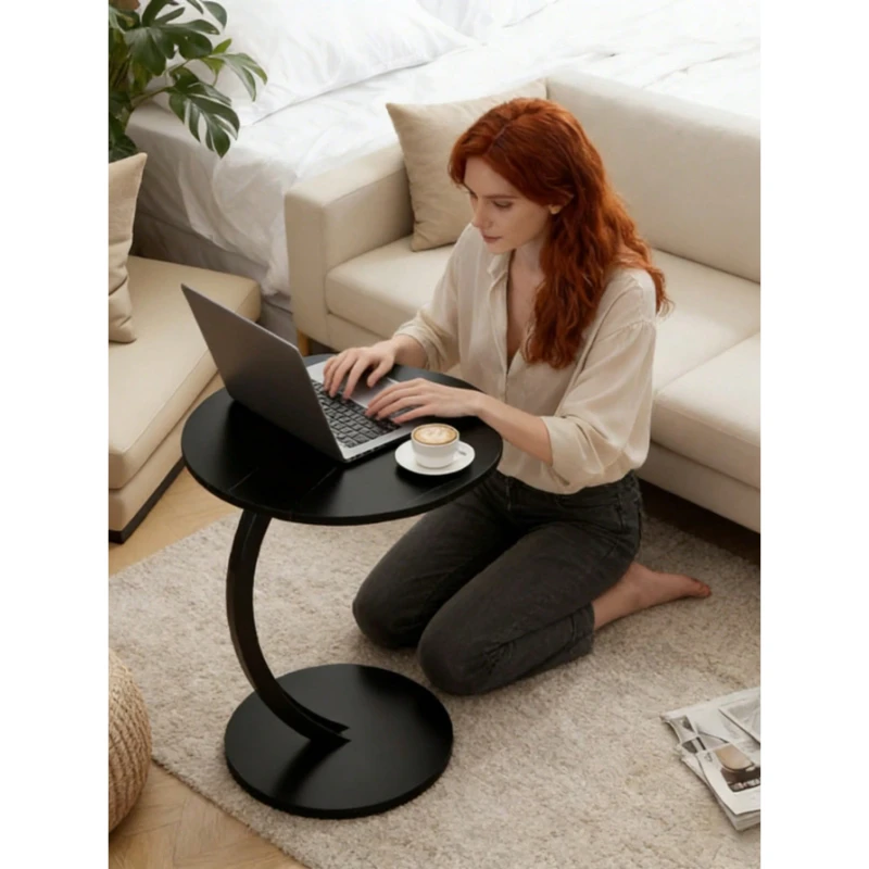 Solid Wood Round Coffee Table Modern Double Layered Side Table for Living Room Bedroom Balcony Kitchen