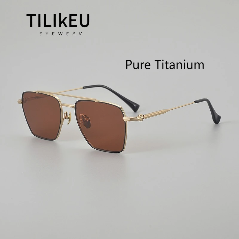 

New Sports Men Outdoor Sunglasses Double Bridge Large Frame Pure Titanium Shades Glasses UV400 Driving Pilot Vintage Sunglasses