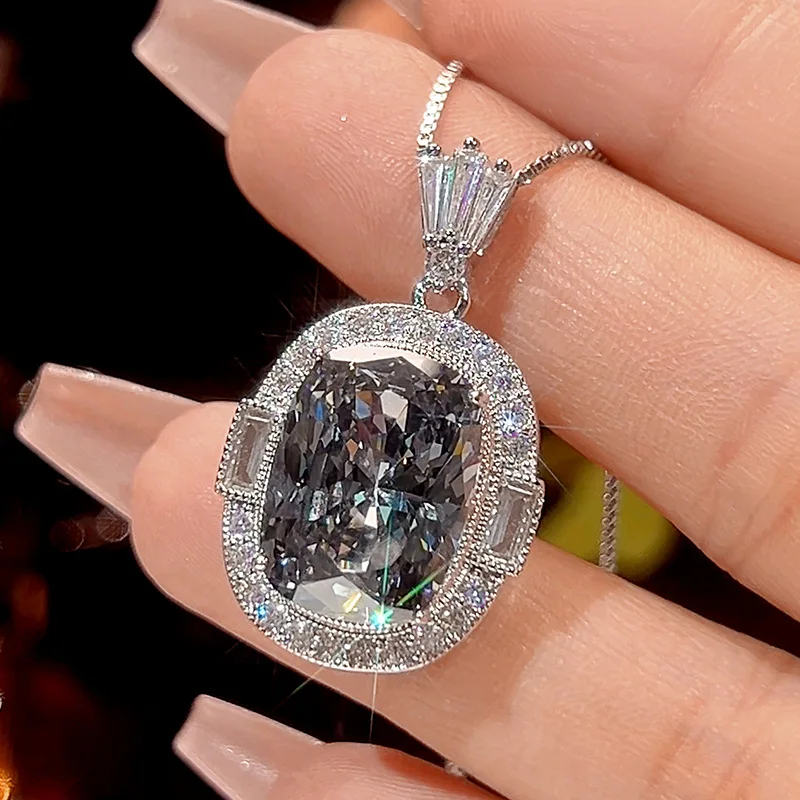 

Sparkling Gray Oval Cut Cubic Zirconia Jewelry Adjustable Ring Necklace Earrings Luxury Bridal Wedding Party Jewelry for Women