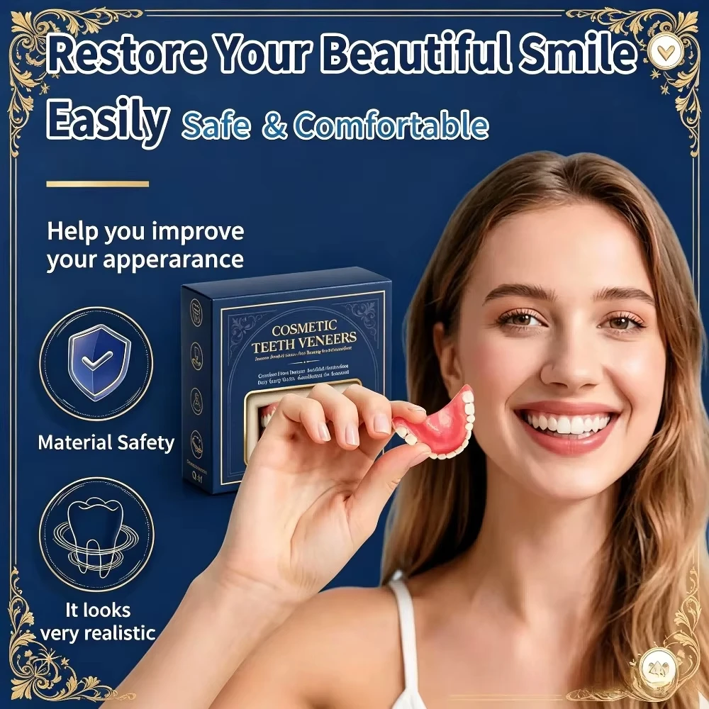 2026 New Natural Full Set Dentures Upper & Lower Silicone Fake Teeth Comfort Fit Instant Confidence Smile Oral Care