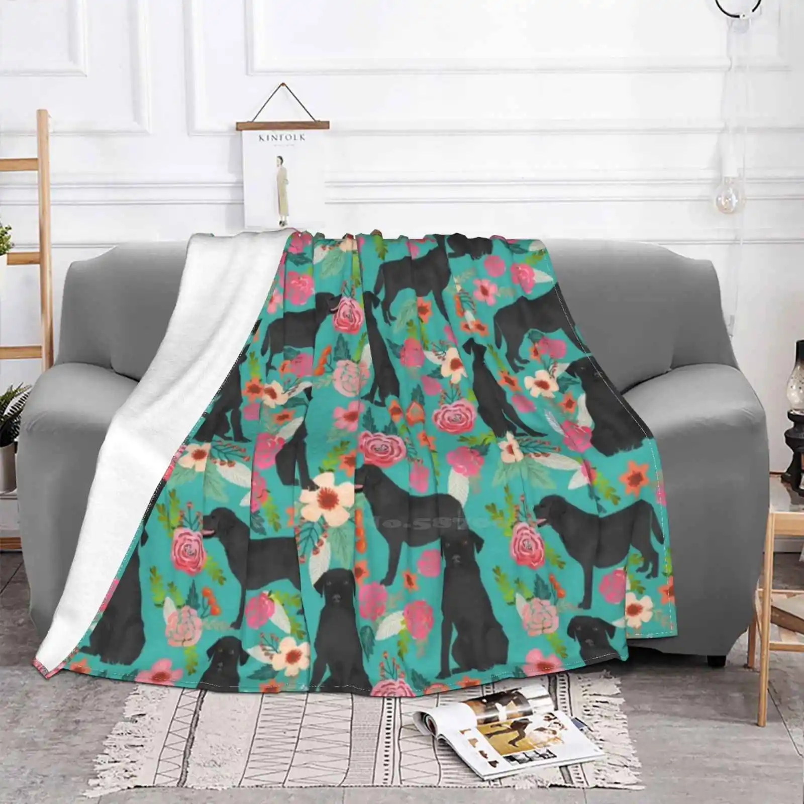 Black Labrador Retriever Dog Floral Gifts Must Haves Black Lab Lover Creative Design Comfortable Warm Flannel Blanket Black