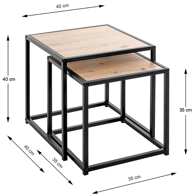 Hot Sales Set Of 2 Square Coffee Table Side Table With Steel Frame, Wooden Sofa Table For Living Room, Bedroom, Office