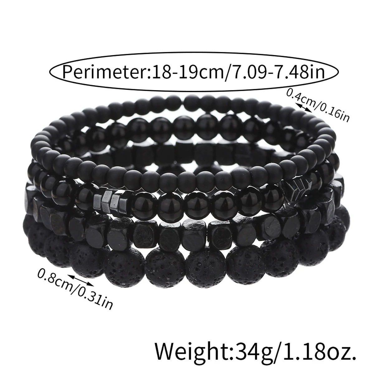 4Pcs Set Black Gall Stone Volcanic Stone Wood Beads Bracelets Men's Combination Elastic Bracelet For Couple Friends Jewelry