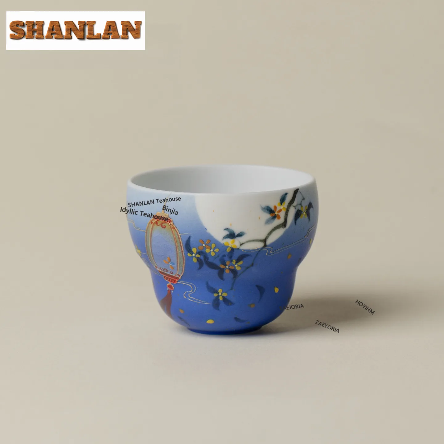 HOYIHM 100ml Hand-painted Moonlit Osmanthus Gourd Teacup Retro Tea Bowl Water Jug Tea-tasting Fragrance Cup Jianzhan Master Cups