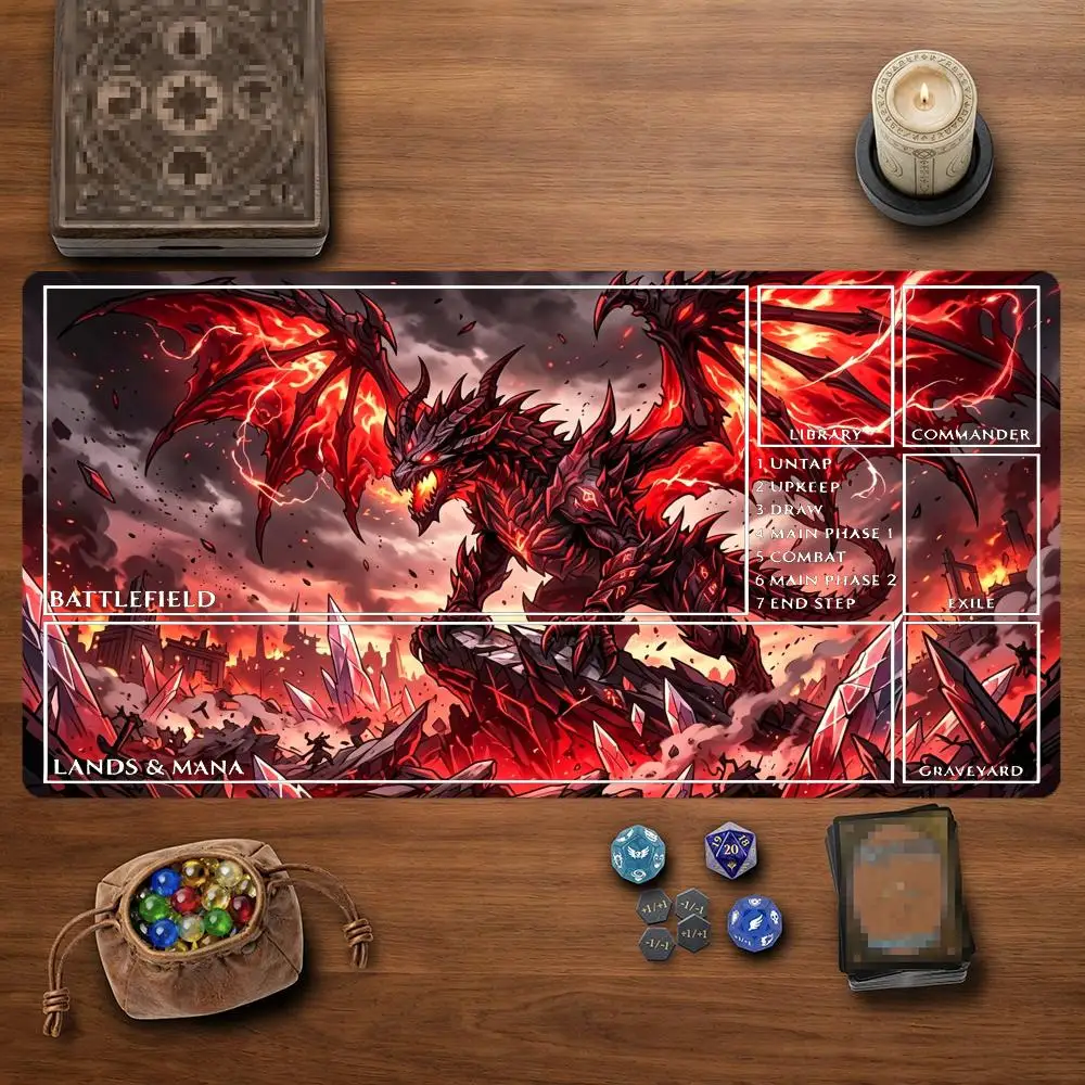 Epic Inferno Fire Dragon TCG Playmat Complete Card Zones 35X60CM Trading Card Battle Mat Non‑Slip Stitched Edge Tabletop Playmat