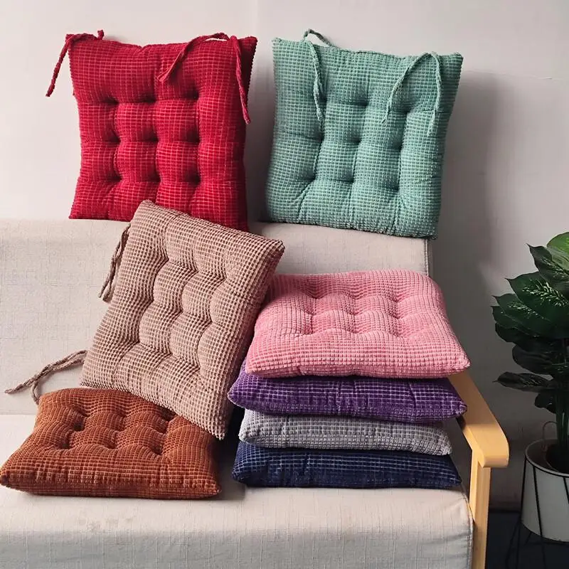 

Corduroy Chair Cushion With Strap Solid Color Office Chair Cushion Soft Comfortable Butt Cushion Living Room Sofa Floor Cushion